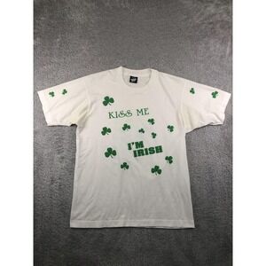 VTG Screen Stars Best T-Shirt Mens Size L White USA Made Kiss Me I'm Irish *FLaw